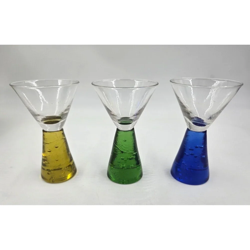 Vintage Barware Cocktail Cordial Bubble Ball Base Shot Glass Art Glass Set Of 3